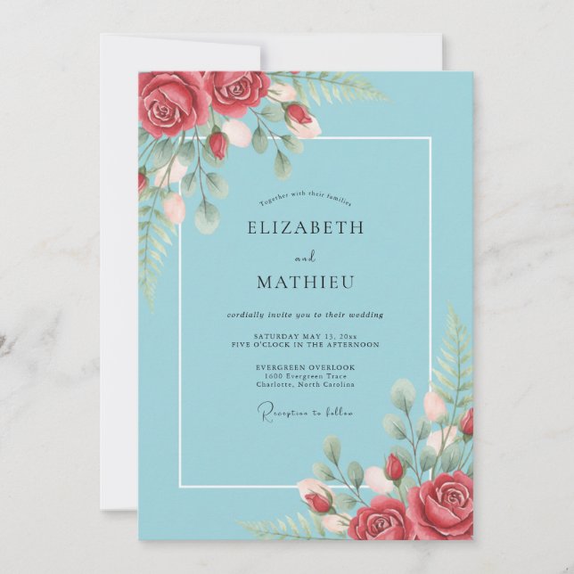 Crimson Sky Leafy Wedding Invitation (Front)