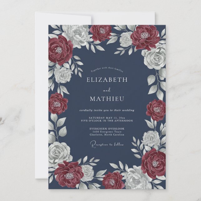 Crimson Slate Wreath Wedding Invitation (Front)