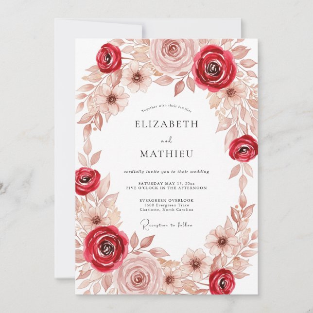 Crimson Soft Autumnal Wedding Invitation (Front)