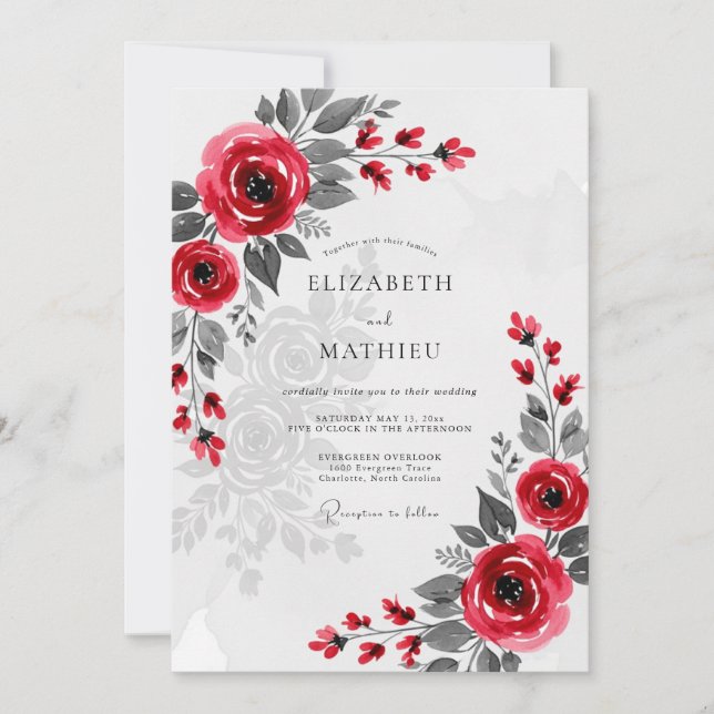 Crimson Sophisticated Winter Wedding Invitation (Front)