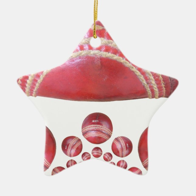 Crimson Spin – A Beautiful Red Cricket Ball Arti Ceramic Tree Decoration (Front)