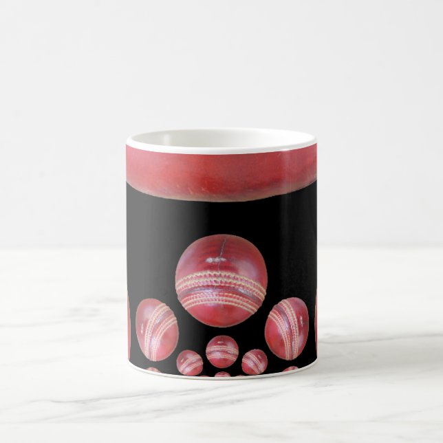 Crimson Spin – A Beautiful Red Cricket Ball Arti Coffee Mug (Center)