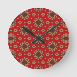 Crimson Starburst Bloom Round Clock