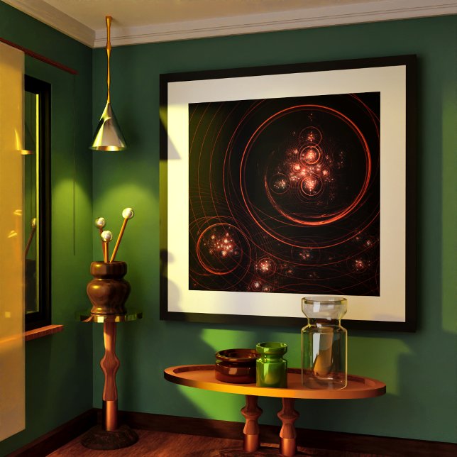 Crimson Starlight Orbits Abstract Cosmic Art Poster (Starlight Abstract Art Poster)