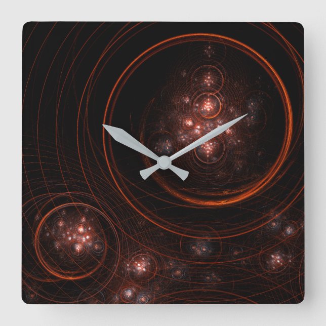 Crimson Starlight Orbits Abstract Cosmic Art Square Wall Clock (Front)