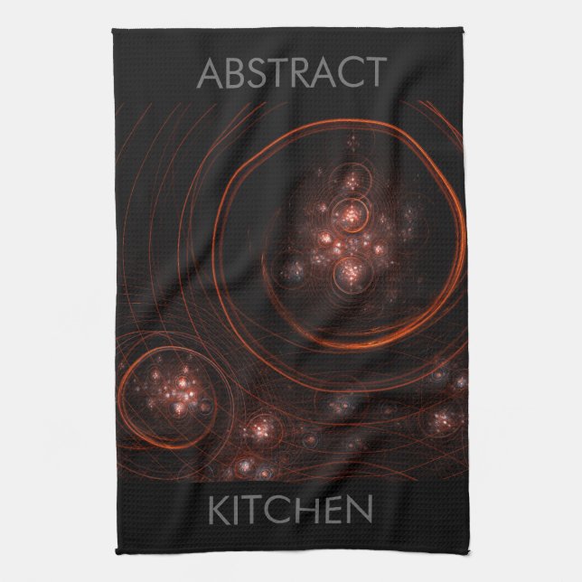 Crimson Starlight Orbits Abstract Cosmic Art Tea Towel (Vertical)