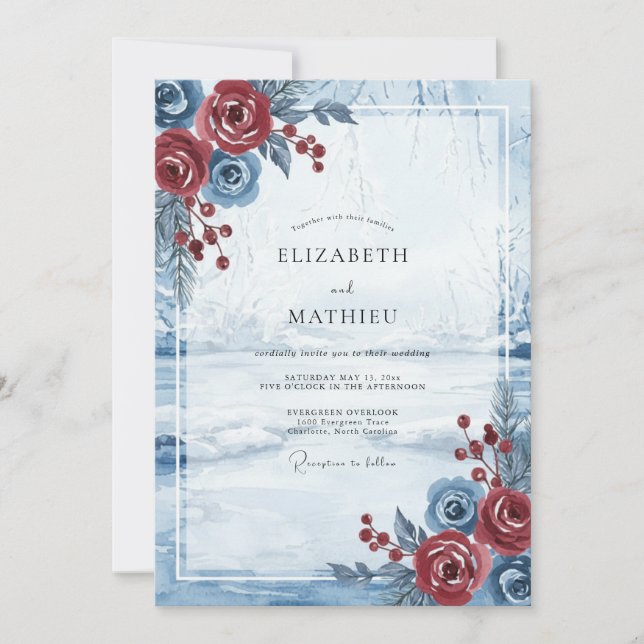 Crimson Steel Rose Wedding Invitation (Front)