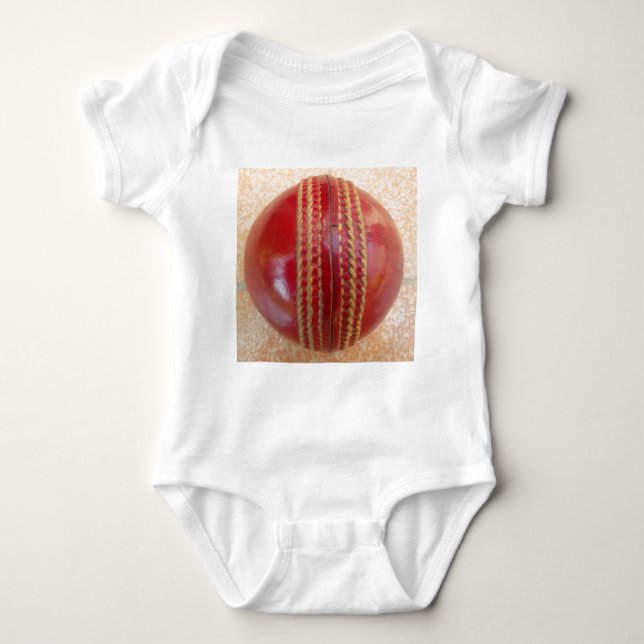 Crimson Stitch Focus: Close-Up of Cricket's Heart Baby Bodysuit (Front)
