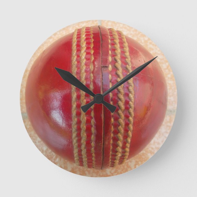 Crimson Stitch Focus: Close-Up of Cricket's Heart Round Clock (Front)