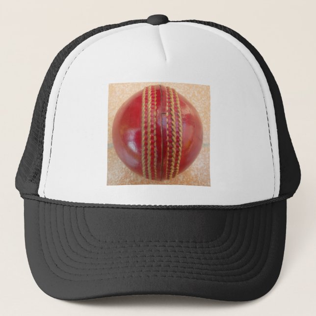Crimson Stitch Focus: Close-Up of Cricket's Heart Trucker Hat (Front)