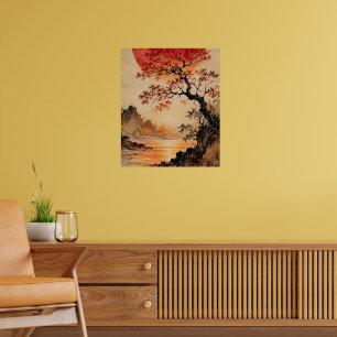 Crimson sun over Tree of Life Poster