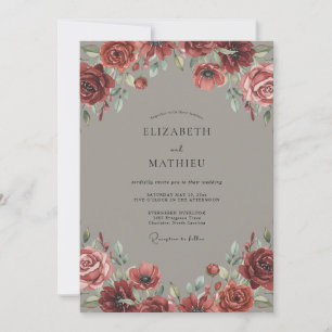 Crimson Taupe Peony Wedding Invitation