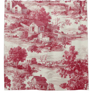 Crimson Toile Pastoral Landscape Pattern Shower Curtain