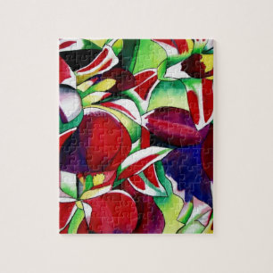 Crimson tropical Singapore Orchids flower art Jigsaw Puzzle