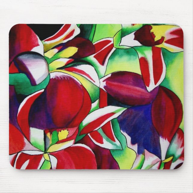 Crimson tropical Singapore Orchids flower art Mouse Pad (Front)