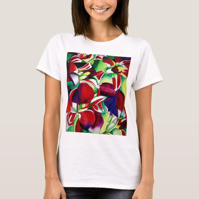 Crimson tropical Singapore Orchids flower art T-Shirt (Front)