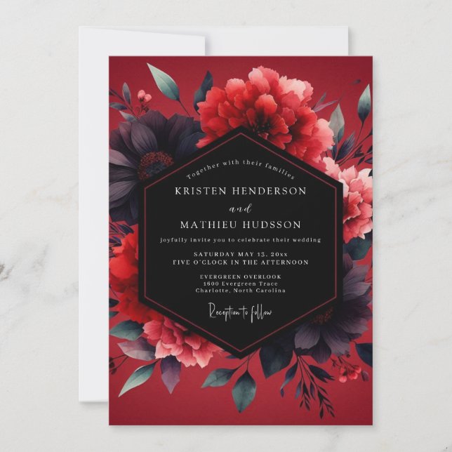 Crimson Vesperal Bloom Wedding Invitation (Front)
