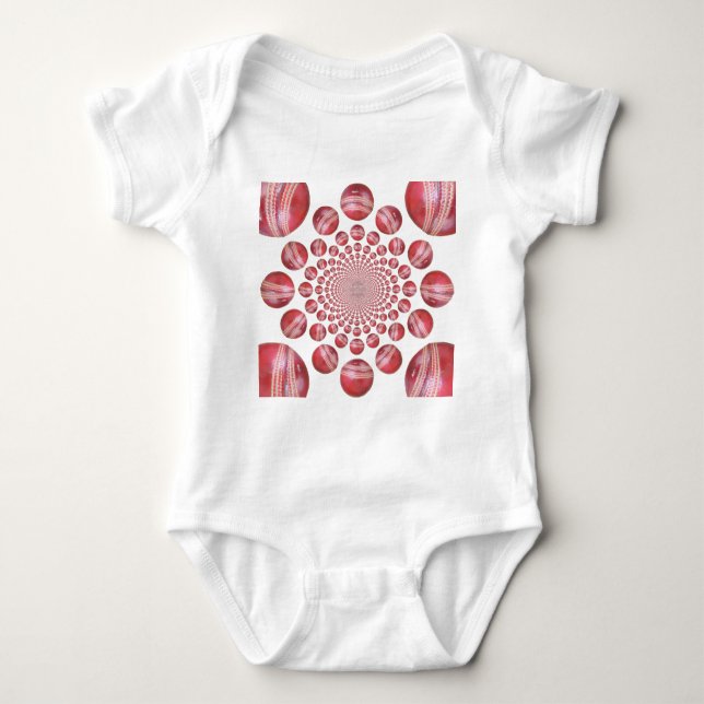Crimson Vortex: Beautiful Red Cricket Ball Art Baby Bodysuit (Front)