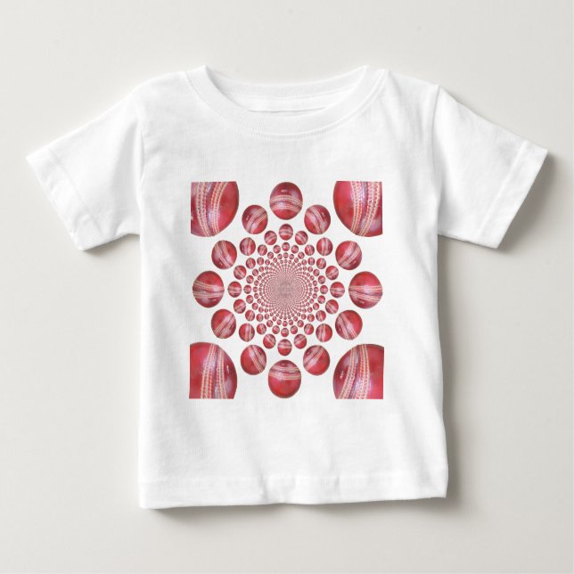 Crimson Vortex: Beautiful Red Cricket Ball Art Baby T-Shirt (Front)