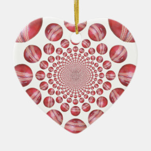 Crimson Vortex: Beautiful Red Cricket Ball Art Ceramic Ornament