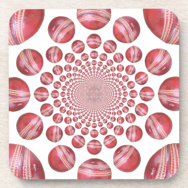 Crimson Vortex: Beautiful Red Cricket Ball Art Coaster (Front)