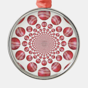 Crimson Vortex: Beautiful Red Cricket Ball Art Metal Tree Decoration