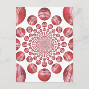 Crimson Vortex: Beautiful Red Cricket Ball Art Postcard