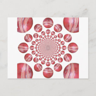 Crimson Vortex: Beautiful Red Cricket Ball Art Postcard