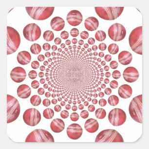 Crimson Vortex: Beautiful Red Cricket Ball Art Square Sticker
