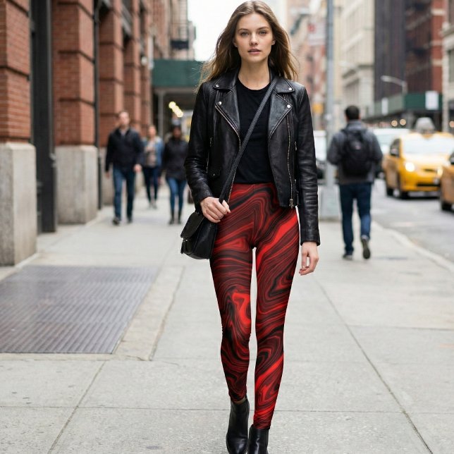 Crimson Vortex Marble: Bold Red and Black Swirl Leggings (Creator Uploaded)