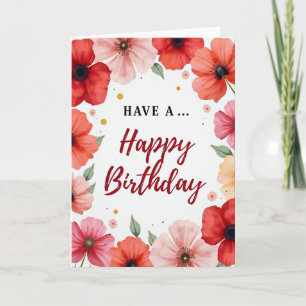 Crimson Watercolor Birthday Card