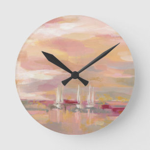 Crimson Waves Round Clock