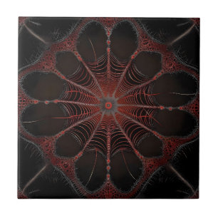 Crimson Web: Fractal Dance with the Redback Spider Ceramic Tile