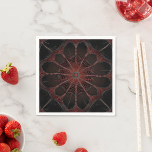 Crimson Web: Fractal Dance with the Redback Spider Napkin