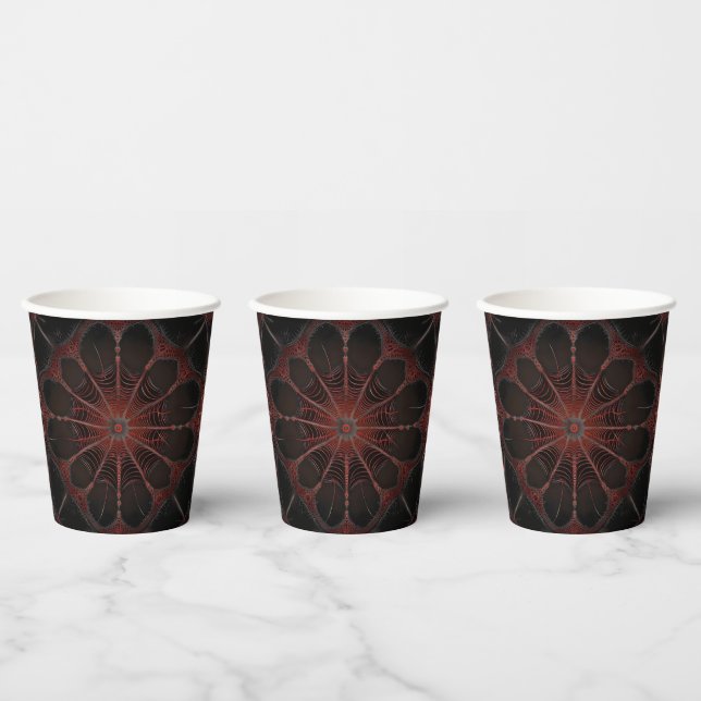 Crimson Web: Fractal Dance with the Redback Spider Paper Cups (Multi)