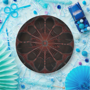 Crimson Web: Fractal Dance with the Redback Spider Paper Plate