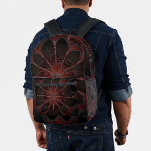 Crimson Web: Fractal Dance with the Redback Spider Printed Backpack