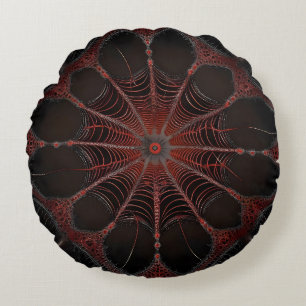 Crimson Web: Fractal Dance with the Redback Spider Round Cushion