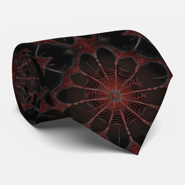 Crimson Web: Fractal Dance with the Redback Spider Tie (Rolled)