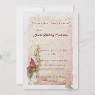 Crimson whispers 40th birthday invitation