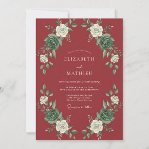 Crimson White Botanical Wedding Invitation