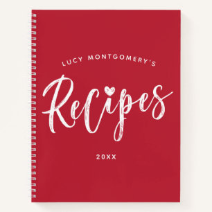 Crimson White Brush Script Recipe Notebook