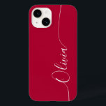 Crimson White Elegant Calligraphy Script Name Case-Mate iPhone 14 Case<br><div class="desc">Crimson Elegant White Calligraphy Script Custom Personalised Name iPhone 14 Smart Phone Cases features a modern and trendy simple and stylish design with your personalised name in elegant hand written calligraphy script typography on a crimson background. Designed by ©Evco Studio www.zazzle.com/store/evcostudio</div>