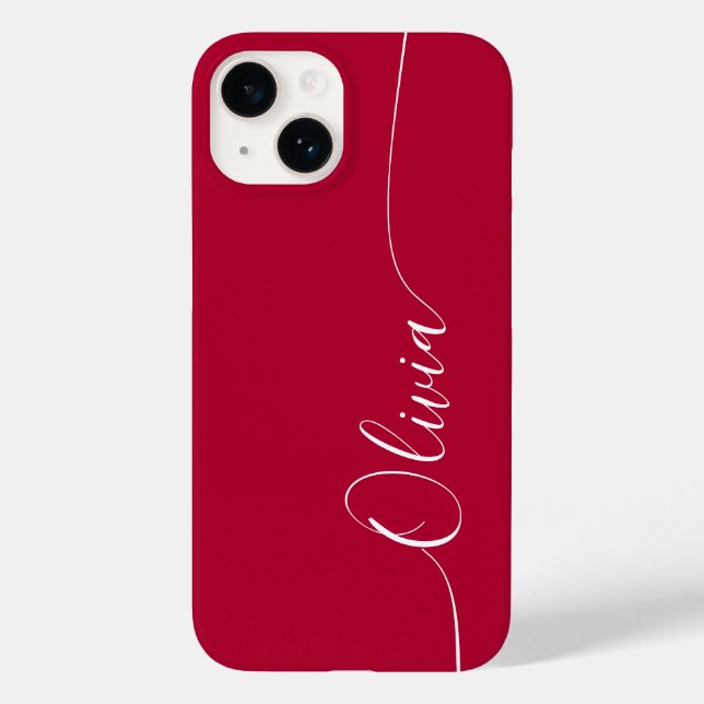 Crimson White Elegant Calligraphy Script Name Case-Mate iPhone Case (Back)