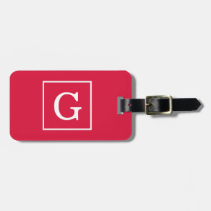 Crimson White Framed Initial Monogram Luggage Tag