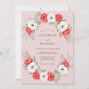 Crimson White Poppy Wedding Invitation