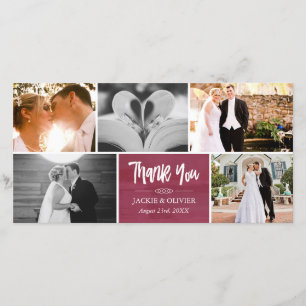 Crimson & White Wedding Photo Collage Thank You Card