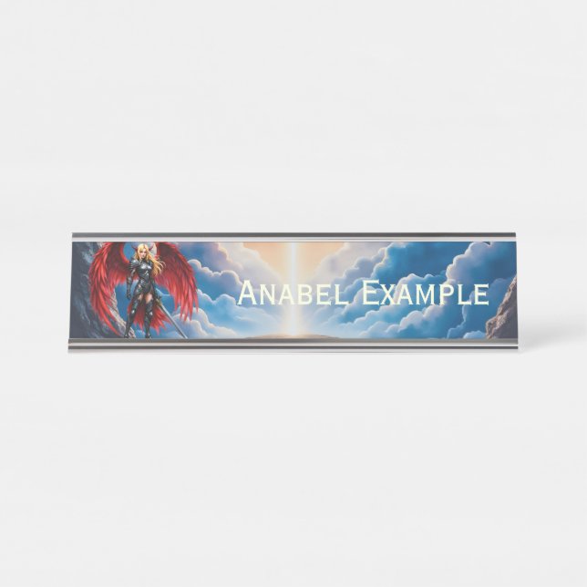 Crimson Wing – Fallen Angel Warrior.  Desk Name Plate (Front)