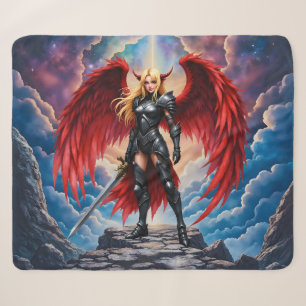 Crimson Wing – Fallen Angel Warrior. Sherpa Blanket