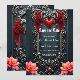 Crimson Winged Heart Gothic Romance Elegant . Save The Date